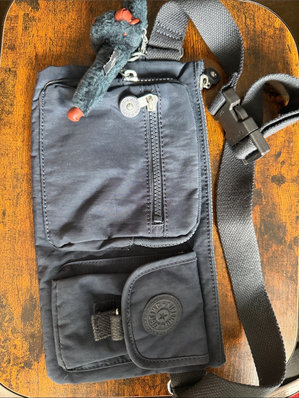 Kipling Black Nylon Crossbody Sling with Monkey Charm